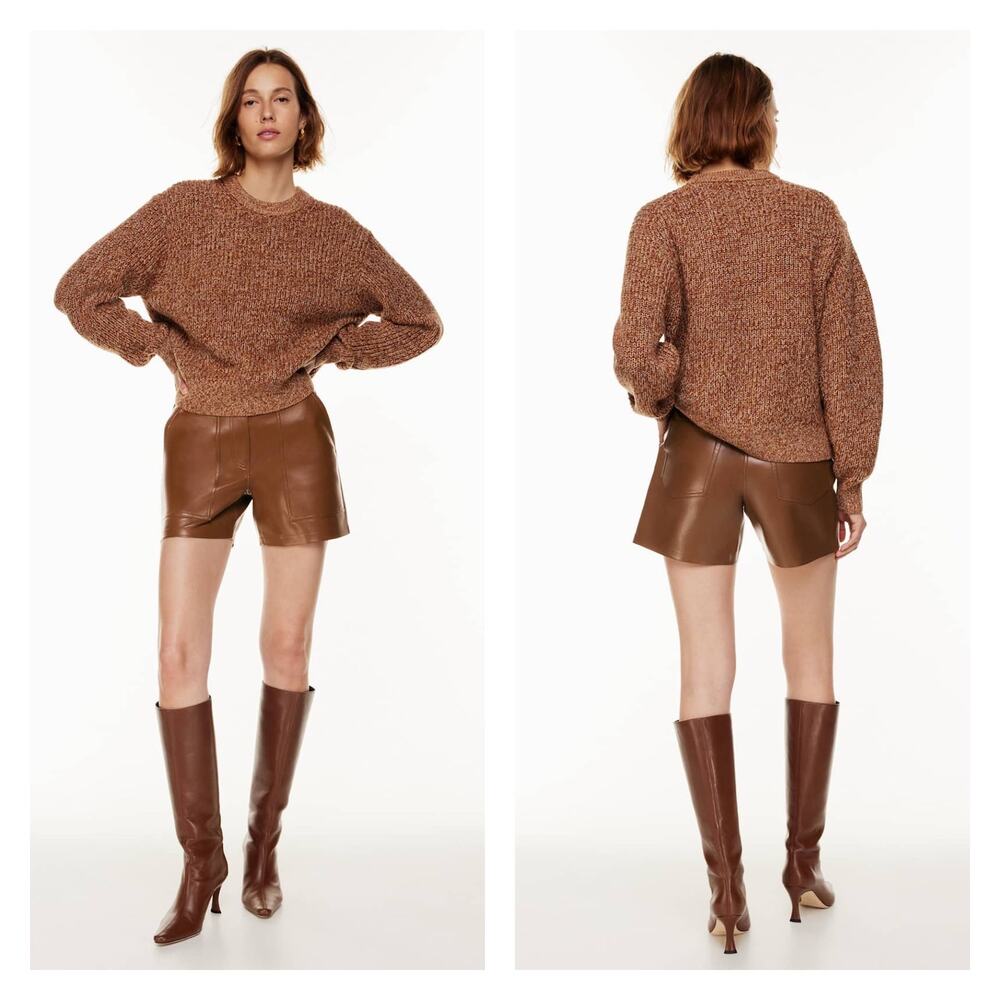 Aritzia Wilfred Nocturne High Rise Utility Vegan Leather Cognac Shorts Size 00 - Picture 1 of 6